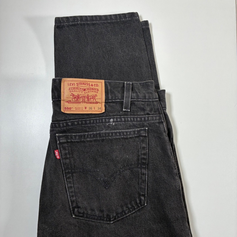 Vintage Levi's 550 Jeans 36x34 Black Relaxed Fit Tapered Leg Made in USA